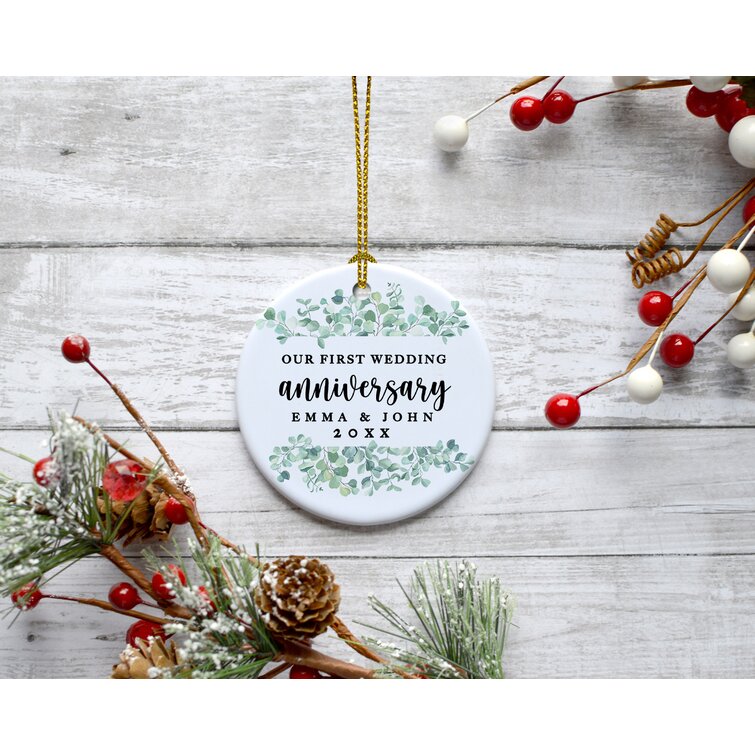 1st wedding online anniversary christmas ornaments